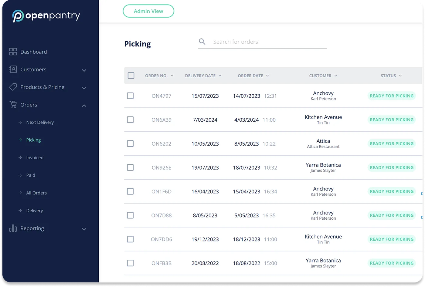 Automated wholesale invoicing and payments screen